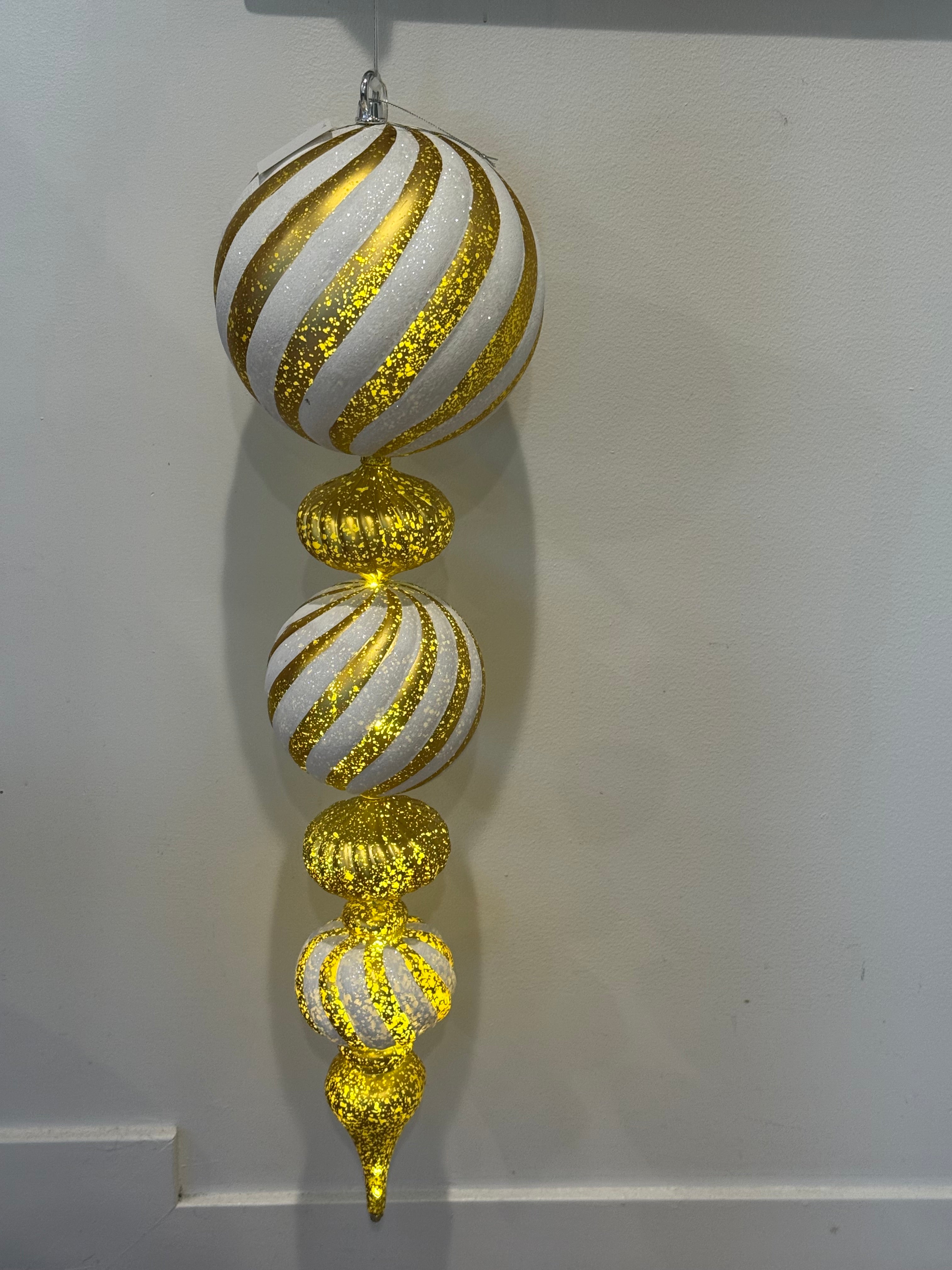 Glitter Striped Ball/Finial Ornament Light Up