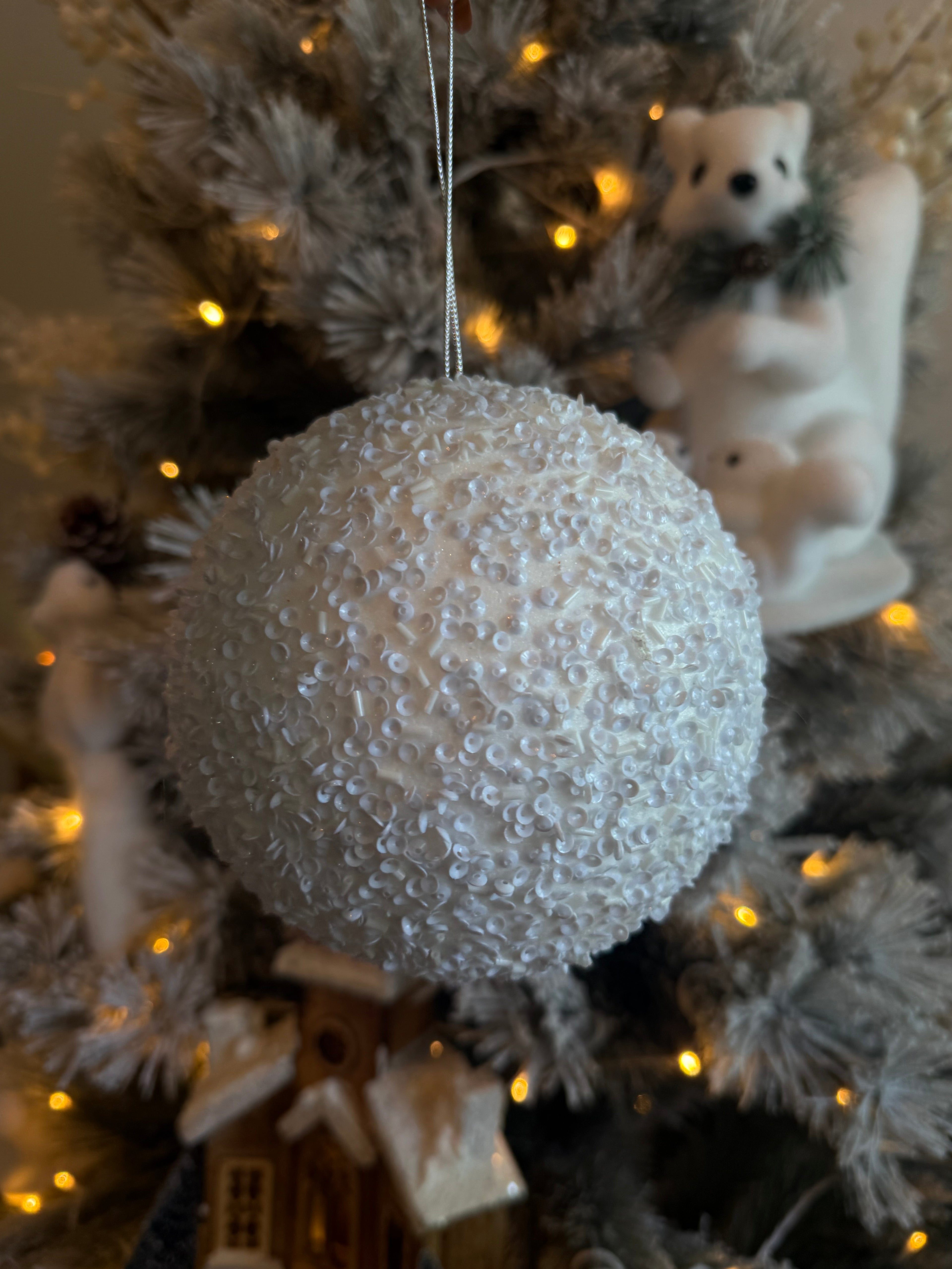 Glitter Ball Ornament - White